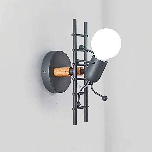 Moderno decorativo de pared de luz, de la historieta de los niños en forma de pared de metal ligero de la pared luz creativa humanoide temáticas lámpara de pared para niños Decoración Socket E27,Gris