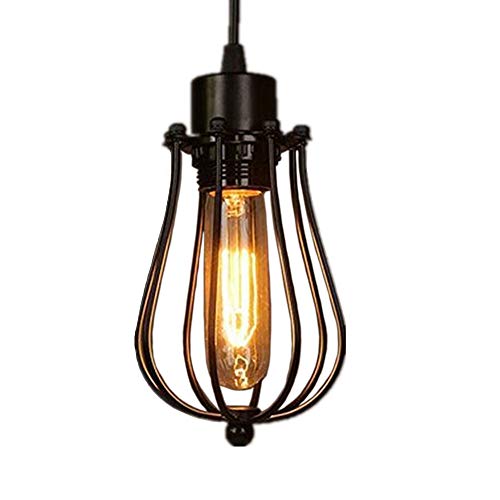 Moderno Vintage Industrial Metal Negro Jaula de Alambre Loft Lámpara Colgante Luz de Techo Pantalla Retro Pequeño Colgante Accesorio de Iluminación E27 Socket