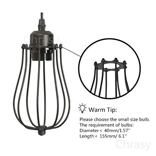 Moderno Vintage Industrial Metal Negro Jaula de Alambre Loft Lámpara Colgante Luz de Techo Pantalla Retro Pequeño Colgante Accesorio de Iluminación E27 Socket