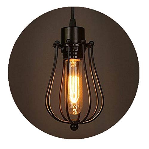 Moderno Vintage Industrial Metal Negro Jaula de Alambre Loft Lámpara Colgante Luz de Techo Pantalla Retro Pequeño Colgante Accesorio de Iluminación E27 Socket