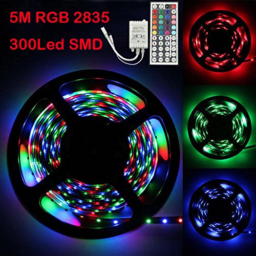 Moent Luces LED 5M RGB 2835 300Led SMD Lámpara de Tira de luz Flexible + 44 Teclas Control Remoto IR