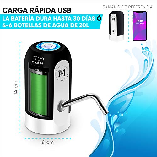 Moguat Dispensador Agua para Garrafas con Adaptador, Dosificador Eléctrico Automático Extraíble Recargable USB Botellas Agua Fria y Caliente, Bomba de Agua