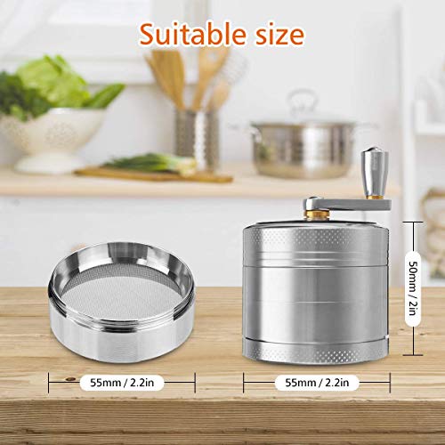 MOHOO Grinder Manual 4 Piezas, Grinder Metálico con Rascador Polen Colector, Trituradora para Hierbas Tabacos Especias en Hogar(55 mm Plata)