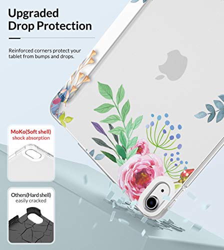 MoKo Funda para iPad Air 4ta Generación 2020 Nuevo iPad 10.9 2020, [Admite Carga Inalámbrica Apple Pencil]Cubierta Protectora Delgada Trasera Transparente TPU Auto-Reposo/Activación, Flores Aromáticas