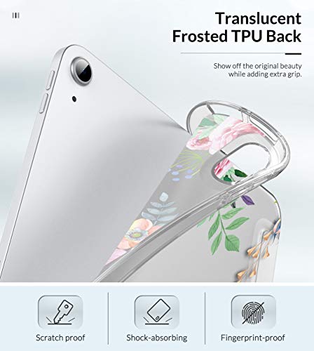 MoKo Funda para iPad Air 4ta Generación 2020 Nuevo iPad 10.9 2020, [Admite Carga Inalámbrica Apple Pencil]Cubierta Protectora Delgada Trasera Transparente TPU Auto-Reposo/Activación, Flores Aromáticas
