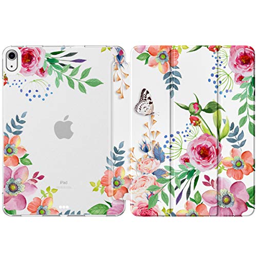 MoKo Funda para iPad Air 4ta Generación 2020 Nuevo iPad 10.9 2020, [Admite Carga Inalámbrica Apple Pencil]Cubierta Protectora Delgada Trasera Transparente TPU Auto-Reposo/Activación, Flores Aromáticas