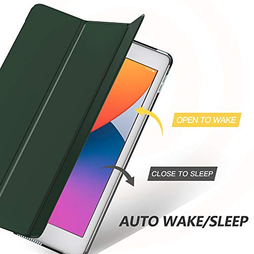 MoKo Funda para Nuevo iPad 8ª Gen 2020 / 7ª Generación 2019, iPad 10.2 Case, Ultra Delgado Función de Soporte Protectora Plegable Cubierta Inteligente Trasera Transparente - Verde Noche