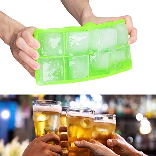 Molde de cubitos de hielo con tapa, 2 bandejas de cubitos de hielo 8 compartimentos Contenedor de cubitos de hielo de silicona para cerveza, whisky (verde)