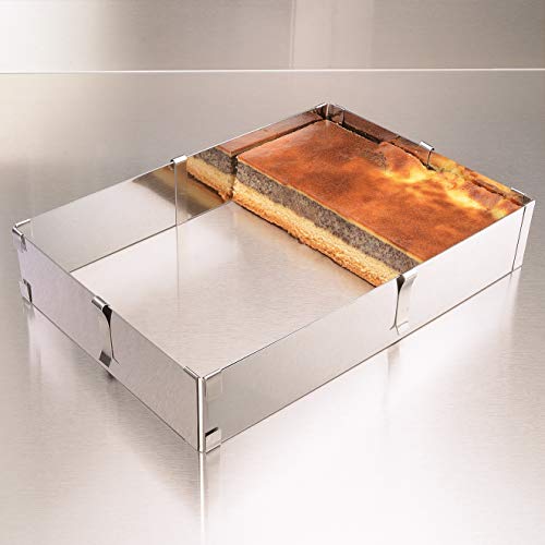 MOLDE DE HORNO Vario rectangular de 4smile - Hecho en Alemania | MOLDE PARA TORTA ajustable | Utensilios para hornear y decorar todas las tortas y pasteles de 5 cm de alto | Sin / con uno / con dos separadores | Acero inoxidable 100% libre de óxido