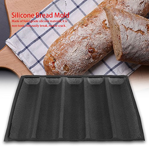 Molde de pan de silicona de 5 hogazas con Moldes de pan de perro caliente antiadherentes reutilizables para Bandeja de pan francés Baguette