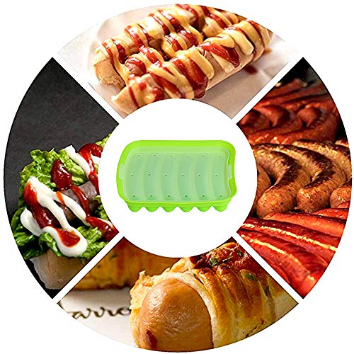 Molde de Salchicha 3 PCS Molde para Perro Caliente, Jamón Molde, Molde de Salchicha Reutilizable de Silicona, Contenedores de Alimentos Pequeños para Perros Calientes con Tapa, Verde, Naranja, Blanco