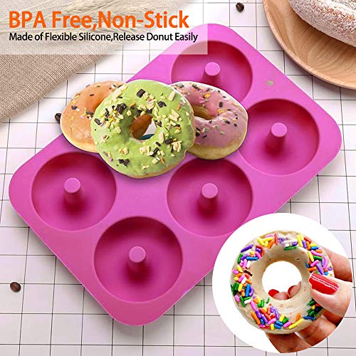 Molde de Silicona 6 Cavidades Rosquillas Antiadherentes Bandeja de Silicona para Hornear, Resistente al Calor para Hornear Bandeja para Hornear Pasteles, Galletas, Bagels, Muffins 1pcs