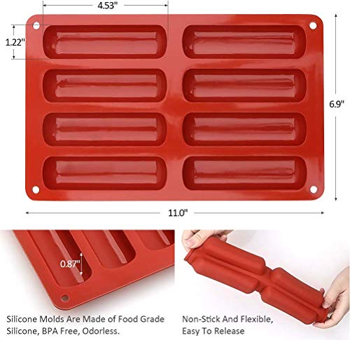 Molde de silicona de 8 cavidades, tiras largas, molde Eclair para chocolate, galletas, herramientas de bricolaje, molde rectangular de silicona para mousse, molde para galletas, bandeja para pan