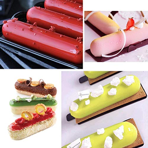 Molde de silicona de 8 cavidades, tiras largas, molde Eclair para chocolate, galletas, herramientas de bricolaje, molde rectangular de silicona para mousse, molde para galletas, bandeja para pan