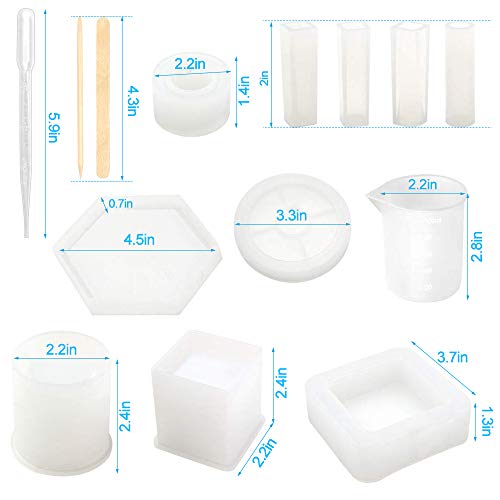 Molde de Silicona de Resina, Redondo, Cuadrado, Cilindro, Colgante, Cuboide, Hexágono, Moldes de Silicona para Hormigón, Taza de Bricolaje, Jabonera, Sostenedor de Vela, Cenicero, Posavasos - 37 pcs