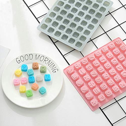 Molde de Silicona para Chocolate de 2 Piezas WENTS 26 Letras Moldes de Gelatina Máquina para Hornear Reutilizable para Hornear Dulces de Chocolate, Horno, Microondas, Congelador - Rosa, Azul