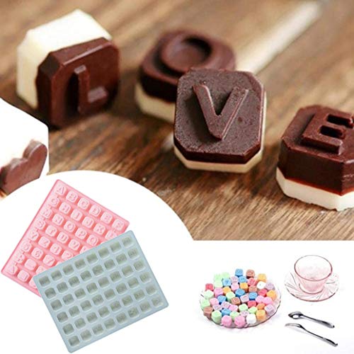 Molde de Silicona para Chocolate de 2 Piezas WENTS 26 Letras Moldes de Gelatina Máquina para Hornear Reutilizable para Hornear Dulces de Chocolate, Horno, Microondas, Congelador - Rosa, Azul