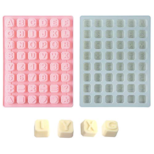 Molde de Silicona para Chocolate de 2 Piezas WENTS 26 Letras Moldes de Gelatina Máquina para Hornear Reutilizable para Hornear Dulces de Chocolate, Horno, Microondas, Congelador - Rosa, Azul