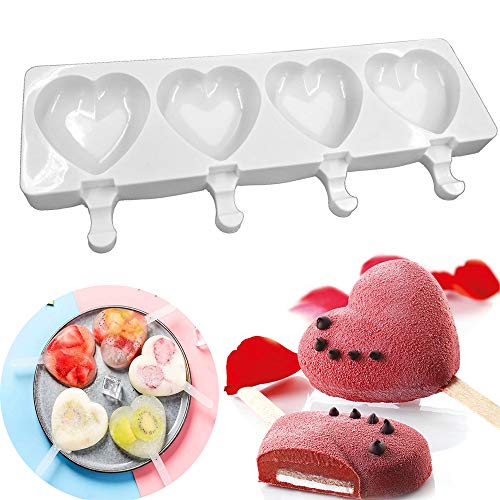 Molde de silicona para helados con forma de corazón, para hacer helados, bandeja de postre de chocolate congelado, bandeja de herramientas de cocina para el hogar + 10 varillas de madera