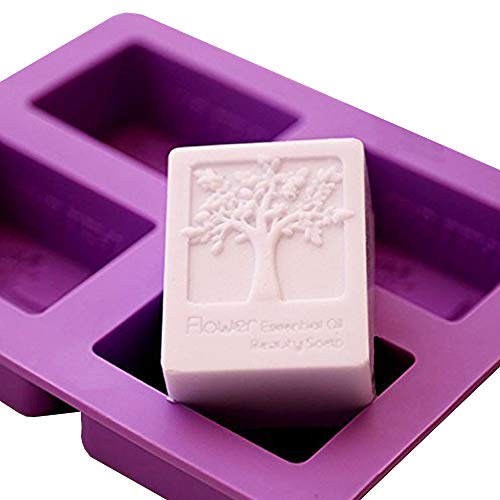 Molde de silicona para jabones de E2O Tech, con 4 cavidades, patrón rectangular con árbol de la vida 