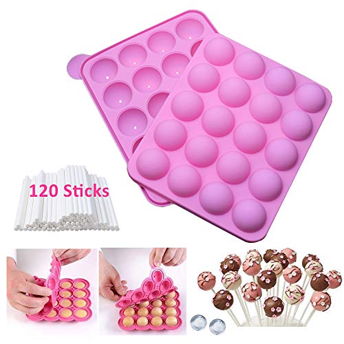 Molde de silicona para piruletas de tarta, 120 palos, bandeja de bolas de hielo, moldes para tartas pop, sin BPA, para chocolate hueco, caramelo, gelatina de gomitas (pastel pop)