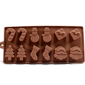 Molde Horneado Silicona 6 Formas Navidad Chocolate Tarta Hielo Gelatina Fondant - Marrón, 6 figuras navidad