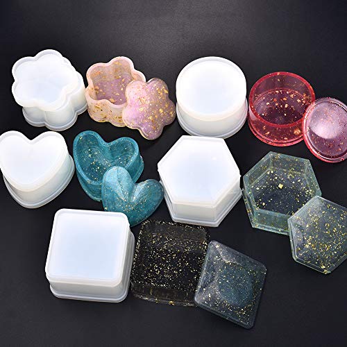 Molde para caja de almacenamiento, 5 piezas de joyería de resina de epoxi, moldes de resina de silicona, caja hexagonal, caja de fundición de arcilla, joyería, manualidades (5 formas)