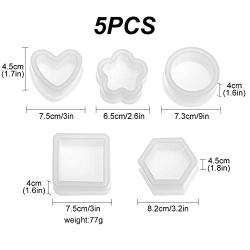 Molde para caja de almacenamiento, 5 piezas de joyería de resina de epoxi, moldes de resina de silicona, caja hexagonal, caja de fundición de arcilla, joyería, manualidades (5 formas)