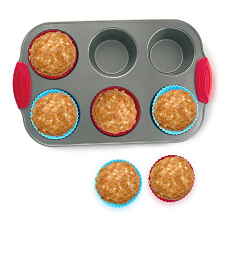 Molde para hornear 6 Muffins con cápsulas para Muffin de Silicona que No Se Pega (Paquete de 6) de Boxiki Kitchen | Molde para hornear Muffins y Cápsulas Para Muffin Que No Se Pegan