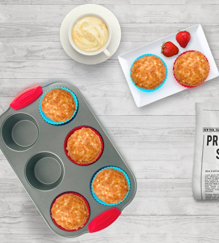 Molde para hornear 6 Muffins con cápsulas para Muffin de Silicona que No Se Pega (Paquete de 6) de Boxiki Kitchen | Molde para hornear Muffins y Cápsulas Para Muffin Que No Se Pegan