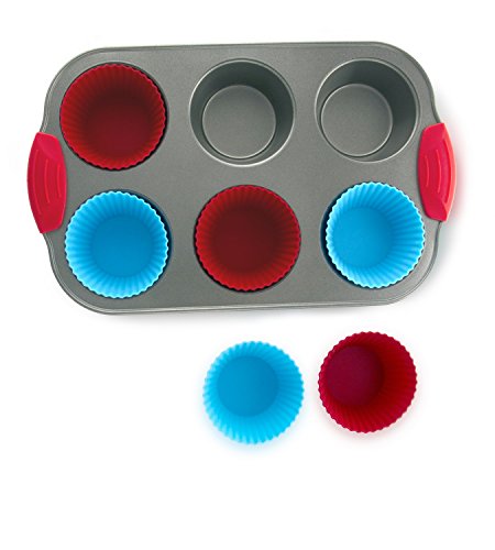 Molde para hornear 6 Muffins con cápsulas para Muffin de Silicona que No Se Pega (Paquete de 6) de Boxiki Kitchen | Molde para hornear Muffins y Cápsulas Para Muffin Que No Se Pegan