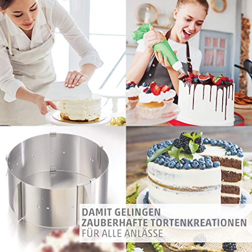 Molde para tarta - Tartas de ensueño para cualquier ocasión - Molde redondo de acero inoxidable ajustable mediante pinzas - Altura: 8,5 cm – Made in Germany