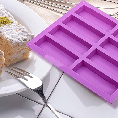 Molde rectangular grande de silicona, 2 unidades, 8 cavidades, molde para hornear para panecillos de muffin Brownie Cornbread Cheesecake Pudding Cake y Jabón, 10.5 x 8.35 x 0.8 pulgadas