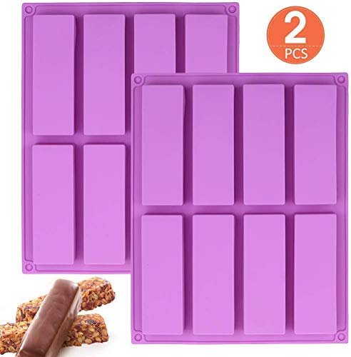 Molde rectangular grande de silicona, 2 unidades, 8 cavidades, molde para hornear para panecillos de muffin Brownie Cornbread Cheesecake Pudding Cake y Jabón, 10.5 x 8.35 x 0.8 pulgadas