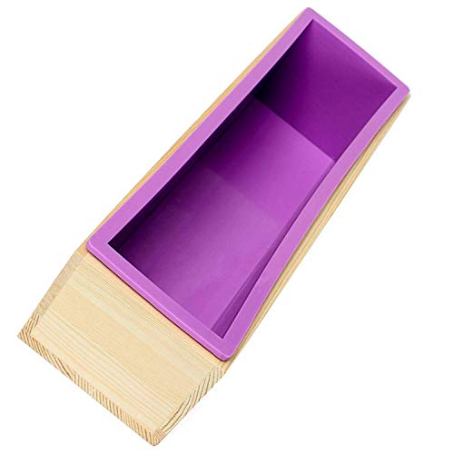 Molde rectangular para jabón, de silicona, flexible, con caja de madera, para hacer jabón casero, 1,2 litros morado