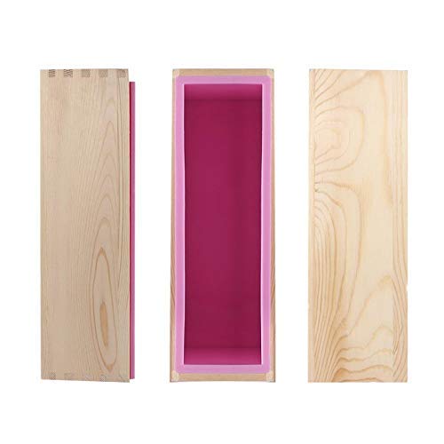 Molde rectangular para jabón, de silicona, flexible, con caja de madera, para hacer jabón casero, 1,2 litros rosa