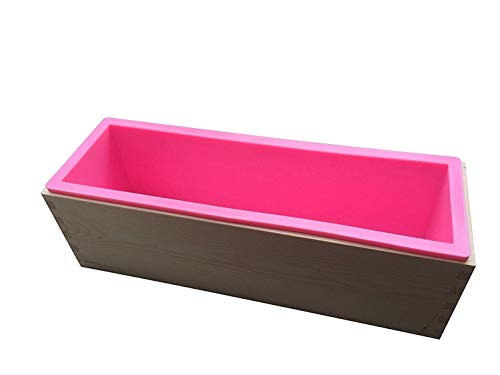 Molde rectangular para jabón, de silicona, flexible, con caja de madera, para hacer jabón casero, 1,2 litros rosa