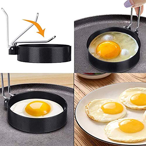 Molde redondo antiadherente para huevos y tortitas, 4 moldes de cocina, círculos de huevo frito con un cepillo de silicona, apto para calderas de huevos, utensilios de cocina y hervidor de calderas.