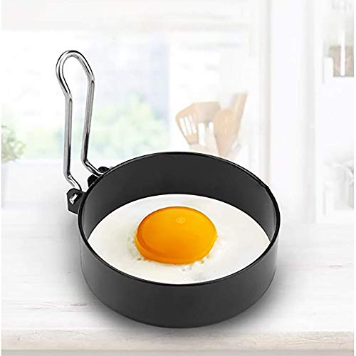 Molde redondo antiadherente para huevos y tortitas, 4 moldes de cocina, círculos de huevo frito con un cepillo de silicona, apto para calderas de huevos, utensilios de cocina y hervidor de calderas.