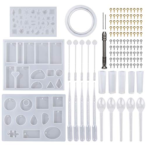 Moldes de Resina Silicona Epoxi Molde Resina Crafting Kit para Hacer Joyerias Collar Pendiente Fabricación de Colgante 127 Piezas