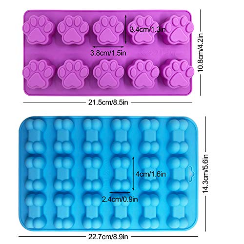 Moldes de silicona para cachorro de huella de perro y hueso, bandejas de silicona YuCool moldes para caramelos, caramelos, gelatina, cubitos de hielo, golosinas para perros (5 piezas/juego)