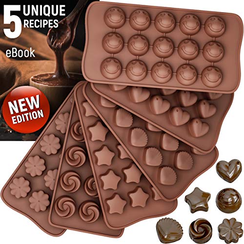 Moldes de silicona para chocolate + 5 recetas eBook – 6 unidades – Molde de chocolate antiadherente – Molde de silicona sin BPA