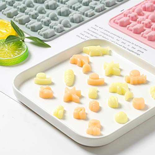 Moldes de silicona para Dulces Gummy Bear Moldes Bandejas de Cubitos de Hielo, Moldes de Gelatina de Goma Colorida de 4 PCS con 2 Cuentagotas para Suave, Gelatina, Galleta, Chocolate, Jabón, Pastel