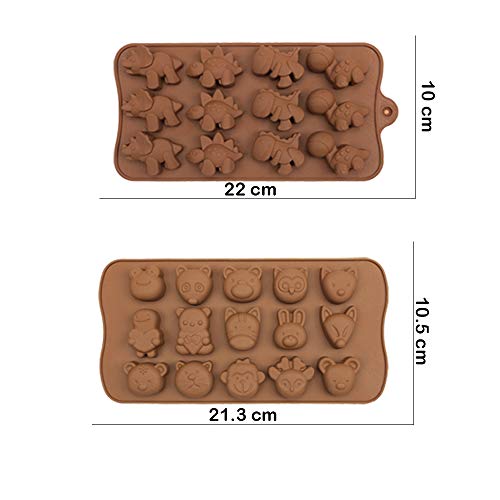 Moldes de silicona para hornear, 6 unidades, diseño de dinosaurio y chocolate, con forma de dinosaurio, oso, león, abeja, mariposa, rana, zorro, etc.