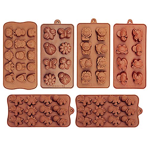 Moldes de silicona para hornear, 6 unidades, diseño de dinosaurio y chocolate, con forma de dinosaurio, oso, león, abeja, mariposa, rana, zorro, etc.