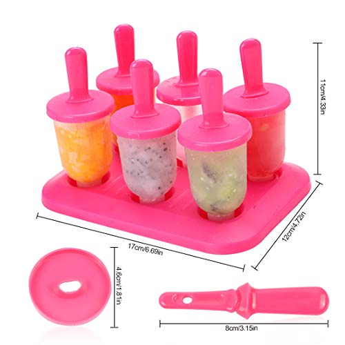 Moldes Helados, 6 Mini Moldes para Hacer para Ice Cream Mold Reutilizable Sin BPA Pop Mold Popsicle DIY Helado Zumo Batido Yogur, Rosado