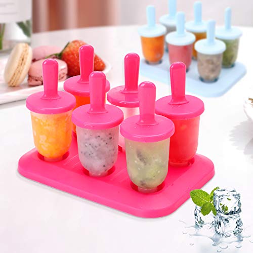 Moldes Helados, 6 Mini Moldes para Hacer para Ice Cream Mold Reutilizable Sin BPA Pop Mold Popsicle DIY Helado Zumo Batido Yogur, Rosado