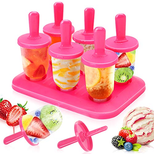 Moldes Helados, 6 Mini Moldes para Hacer para Ice Cream Mold Reutilizable Sin BPA Pop Mold Popsicle DIY Helado Zumo Batido Yogur, Rosado