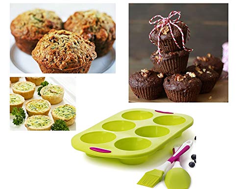 Moldes magdalenas silicona horno muffins grande reposteria bandeja hornear silicona de primera calidad + espátula y cepillo | 6 huecos