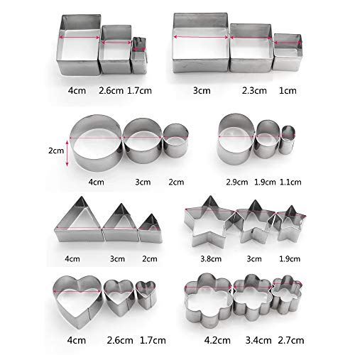 Moldes para galletas conjunto anidación de acero inoxidable formas geométricas 24 piezas mini-cortador de galletas para pastelería, Fondant, Donuts, arcilla-incluir contenedor de almacenamiento Tin